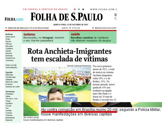Ato reúne 20 mil contra a corrupção