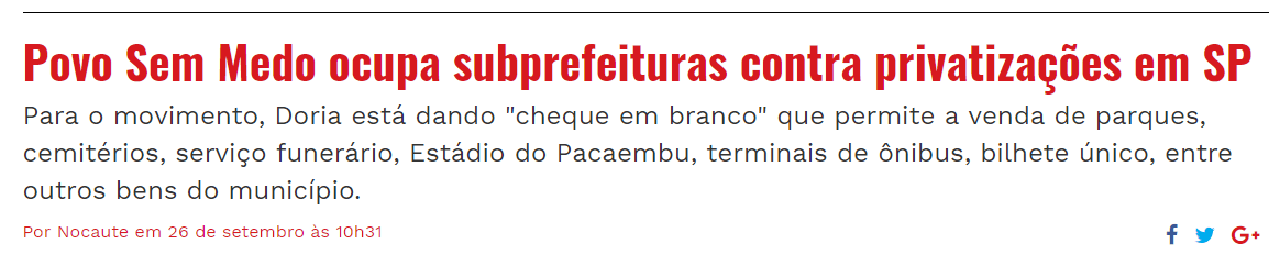 Povo Sem Medo ocupa subprefeituras contra privatizações em SP