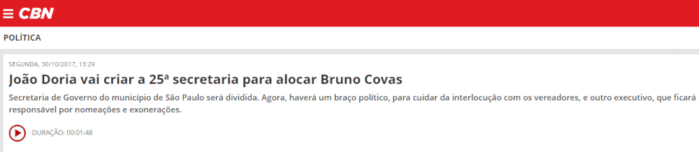 João Doria vai criar a 25ª secretaria para alocar Bruno Covas