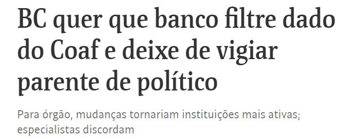 Banco Central quer limitar atuação do COAF