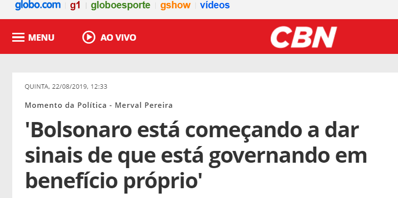 'Bolsonaro está começando a dar sinais de que está governando em benefício próprio'