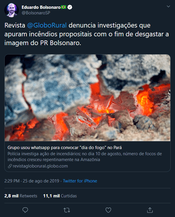 Eduardo Bolsonaro tenta espalhar fake news