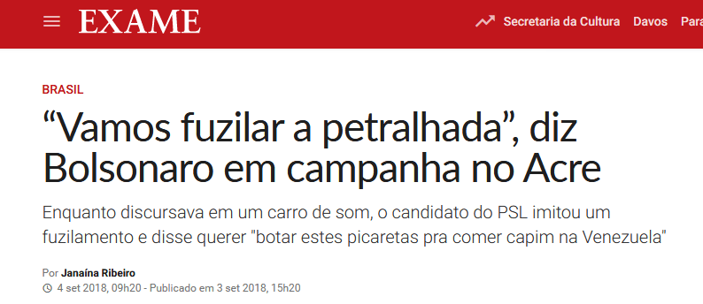 Bolsonaro ameaça fuzilar petistas